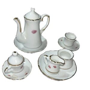 Reutter Porzellan Germany Vtg Mini Tea Set - Pink Rose & Gold Trim 8 pcs